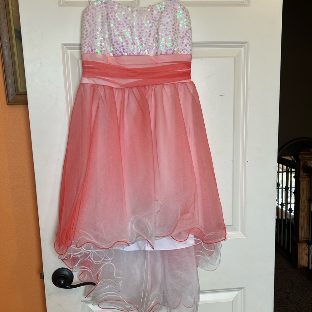 Junior size 9 Strapless ombré high low cocktail dress.
